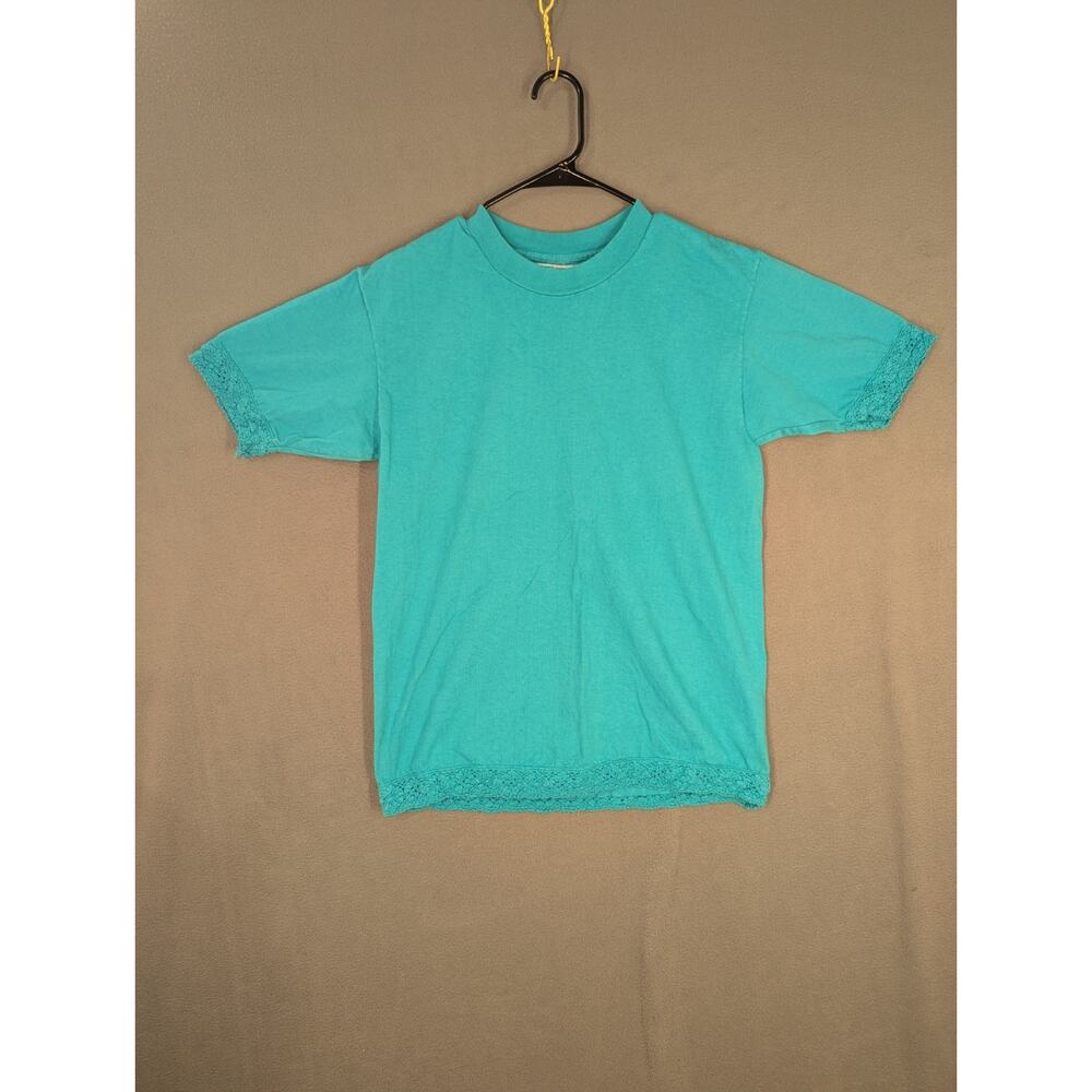Vintage Gasoline Shirt Womens Medium Blue 2000s Y2K Crochet Hems